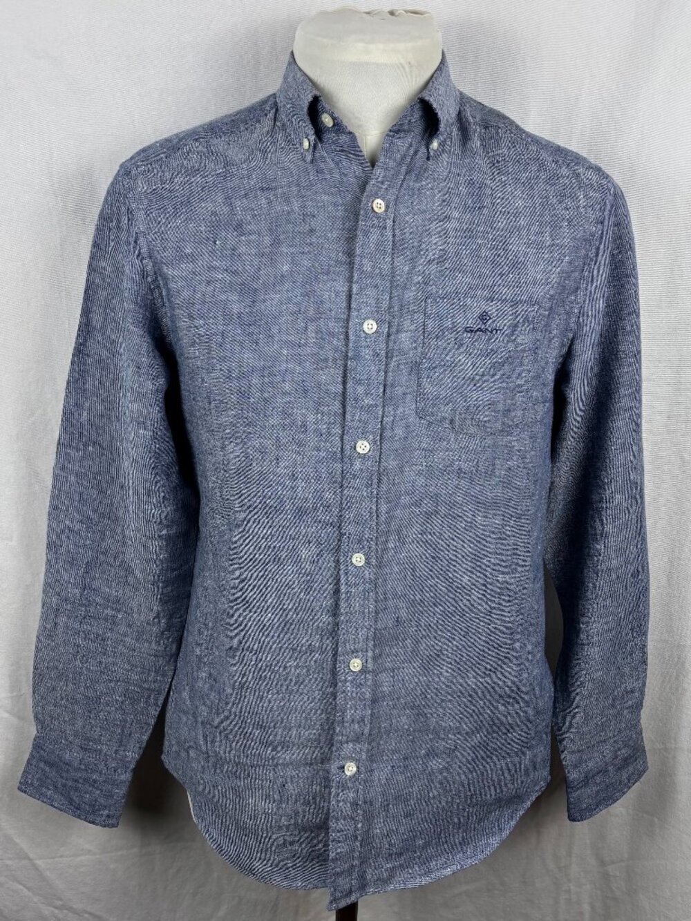 GANT The Linen Shirt S Regular Blue 100% Linen Button Down Long Sleeve Shirt